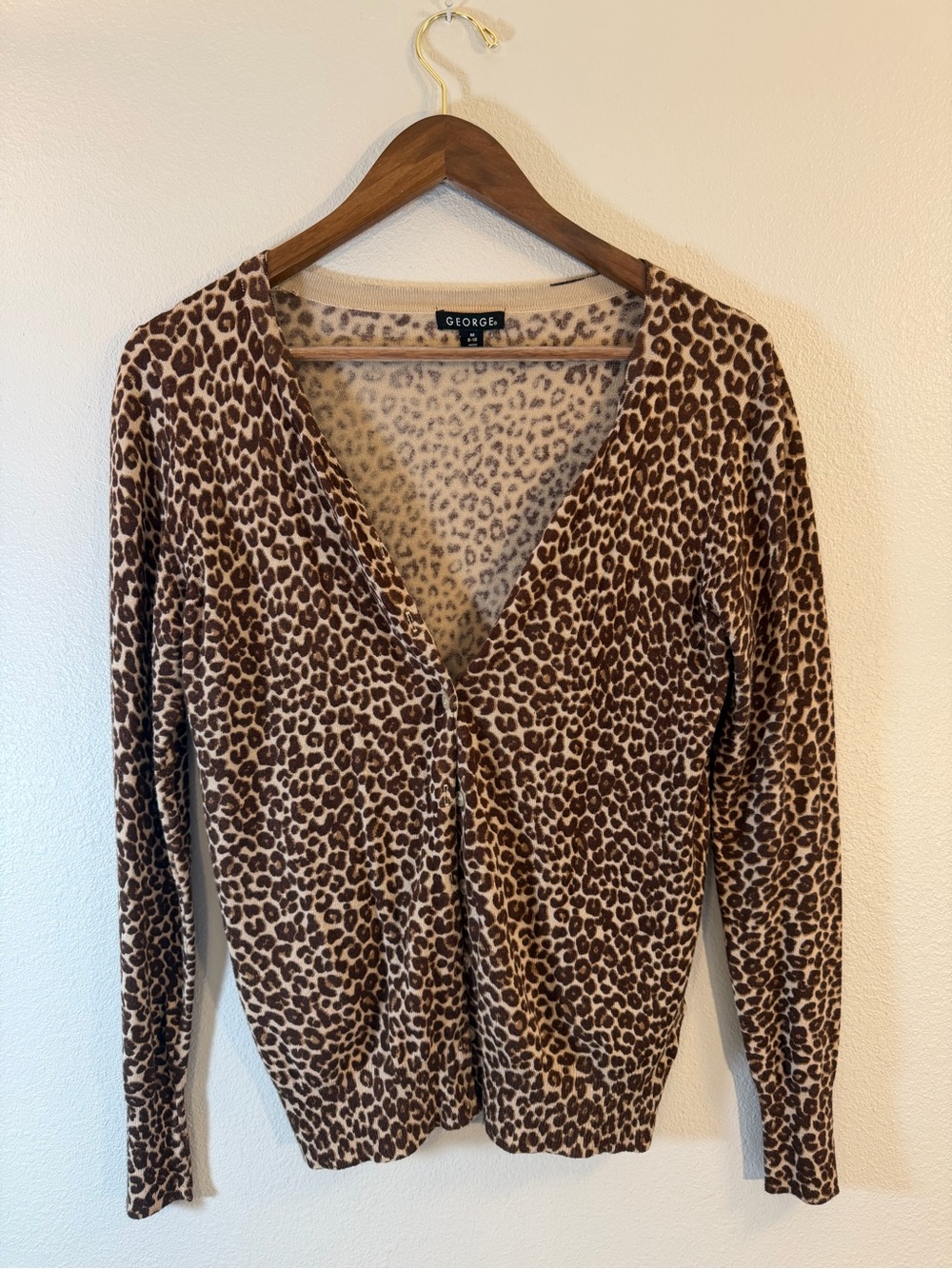 George Leopard Print V-Neck Button-up Cardigan - Brown & Cream